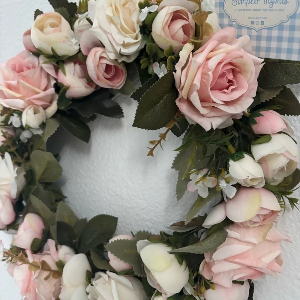 English Garden Cottage Wreath Farmhouse Roses Small Adorable Pink Wt Final Sale